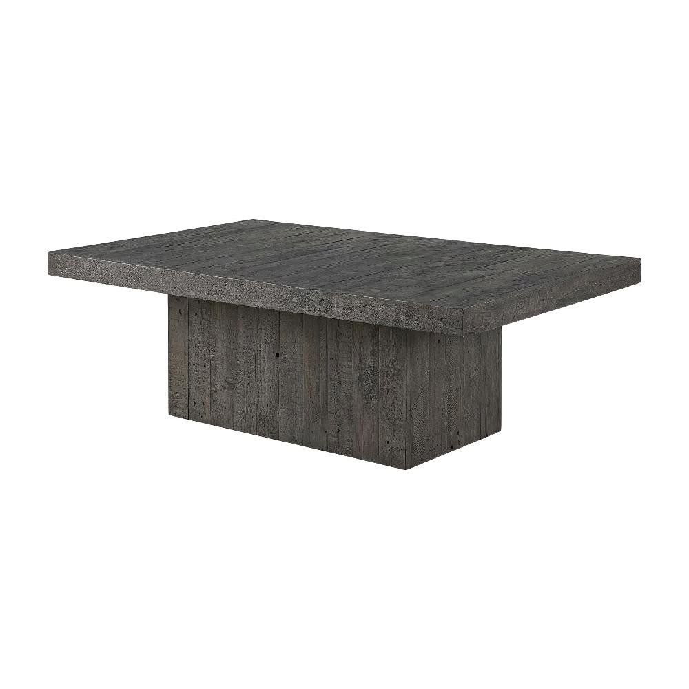 Gray Coffee Table with Pine and Iron Frame Durable Single Piece Design