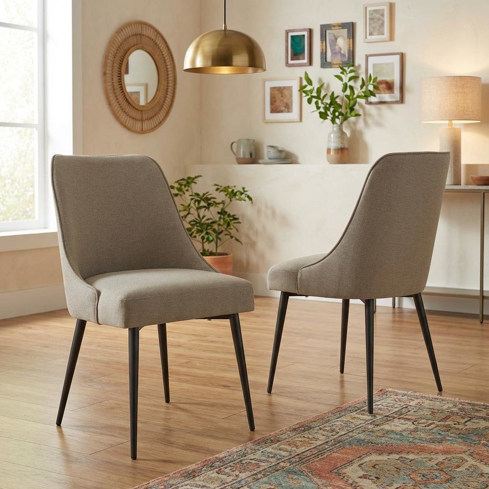 Khaki Side Chair with Dark Metal Base, Comfortable Fabric, Set of 2