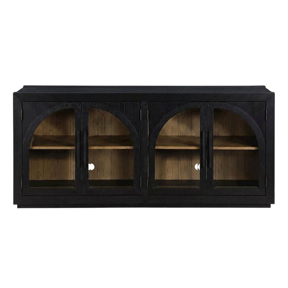 MDF and Rubberwood Buffet Cabinet with Cathedral Doors for Dining Room, Black