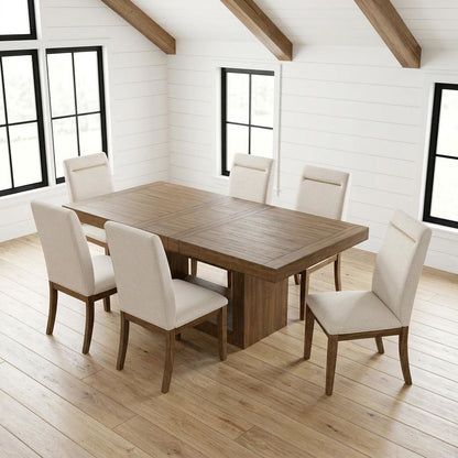 Acacia Wood Dining Table with Chairs, Kitchen Table Set for 6 Dining Room, Brown