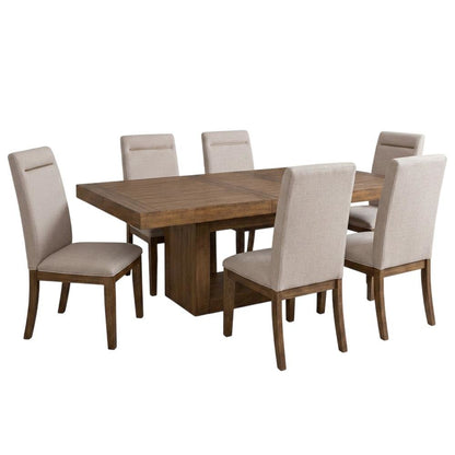 Acacia Wood Dining Table with Chairs, Kitchen Table Set for 6 Dining Room, Brown