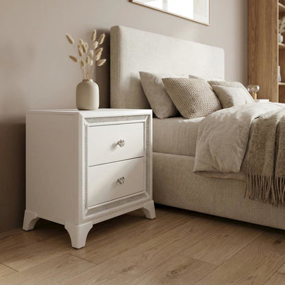 Pearl Finish Nightstand with Elegant Illuminating Design for Bedroom