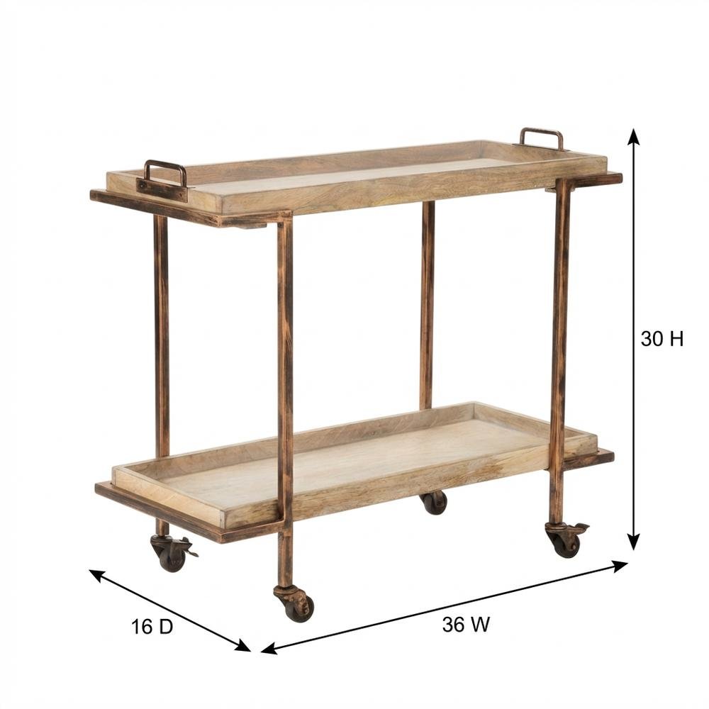Light Distressed Finish Serving Cart with Ample Storage and Sturdy Construction