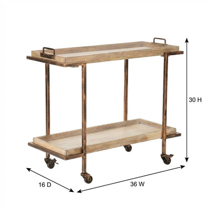 Light Distressed Finish Serving Cart with Ample Storage and Sturdy Construction