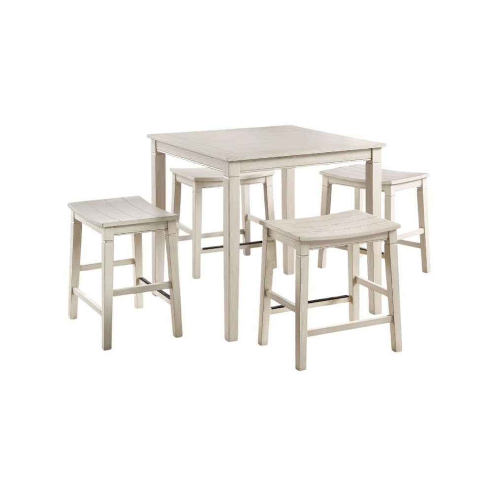 Counter Height Dining Set in Weathered Ivory with Acacia Veneer Tabletop