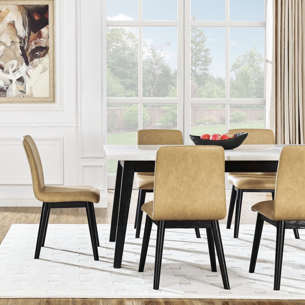 Vida 72" White Marble Dining Table, Black Finish
