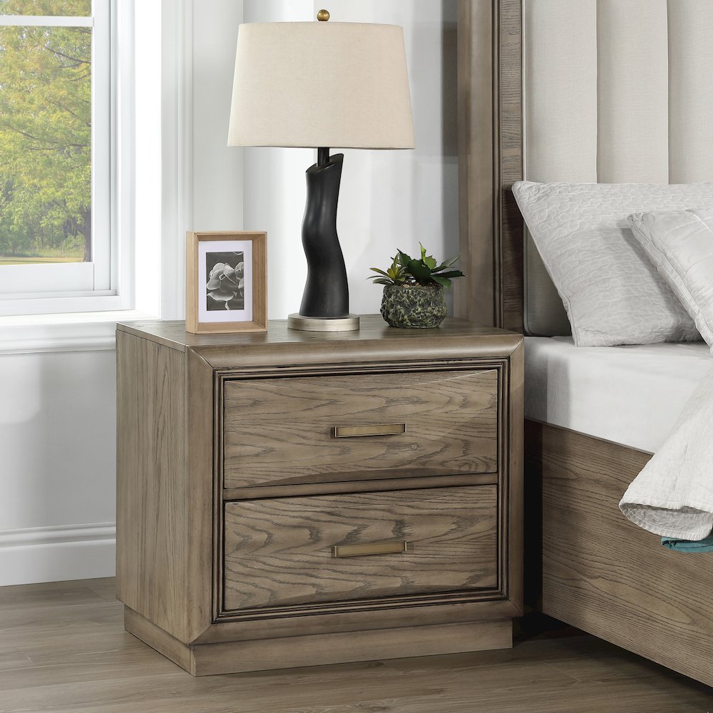 2-Drawer NightstandExpertly crafted from oak veneers, solid Asian hardwoods