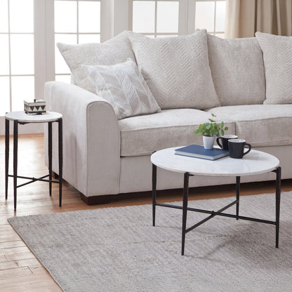 Loxie White Marble Top Round End Table
