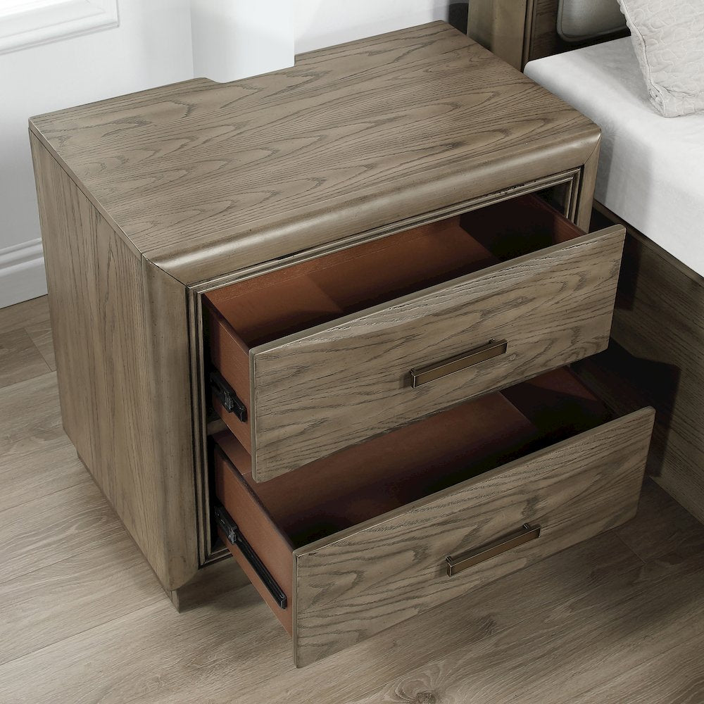 2-Drawer NightstandExpertly crafted from oak veneers, solid Asian hardwoods