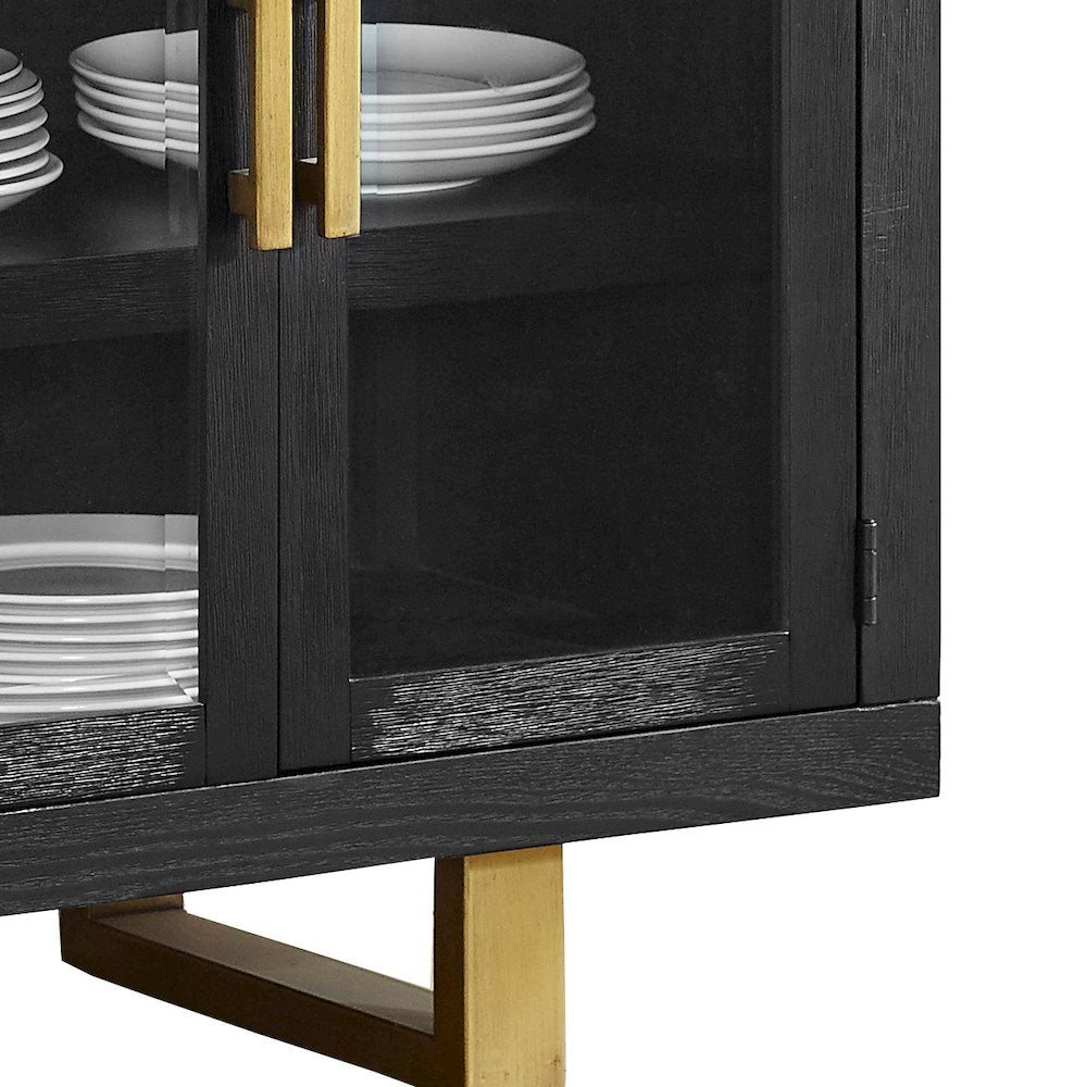 Yves Black Dining Table With 6 Grey Chairs and Server