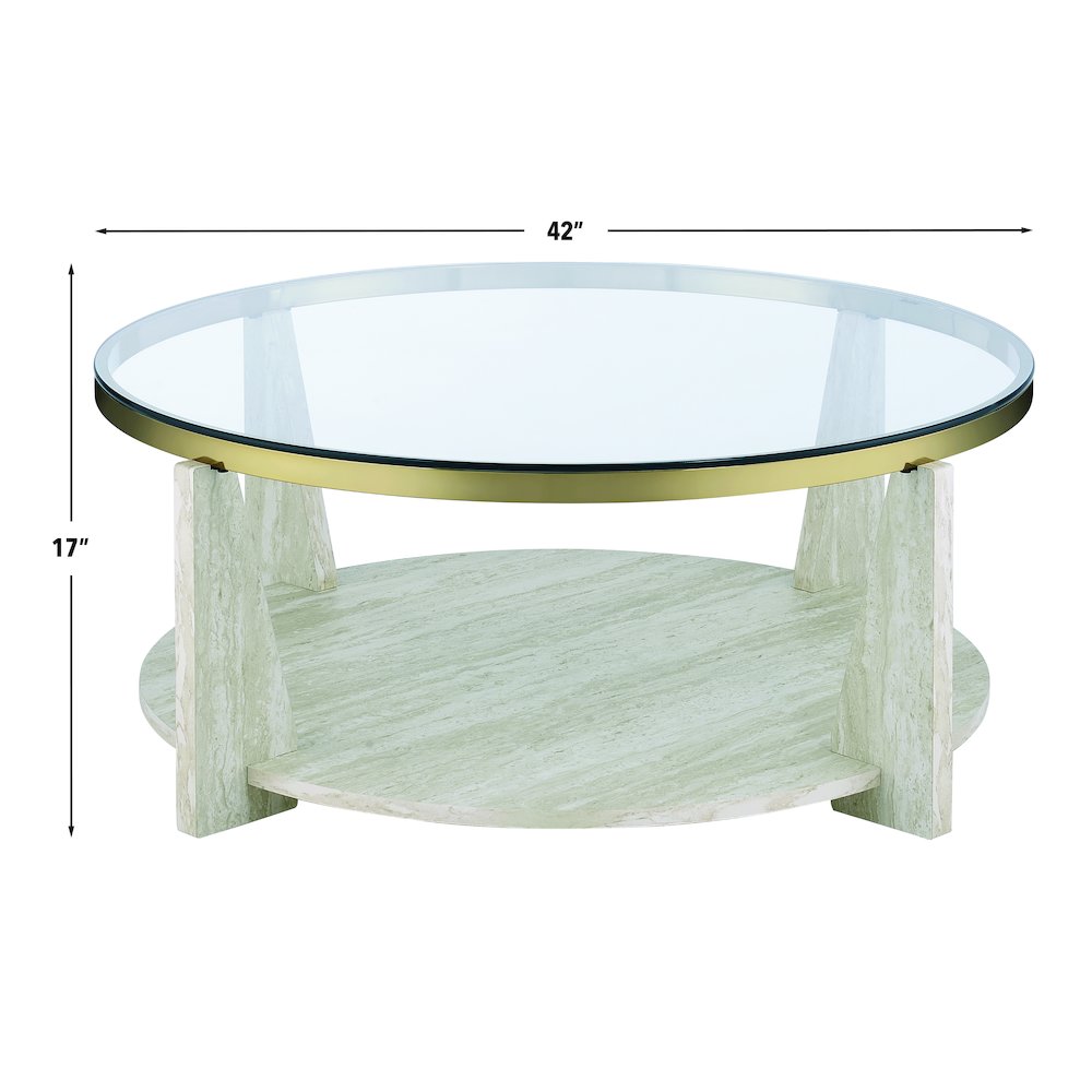 Wanda 42″ Round Glass Top Coffee Table with Casters