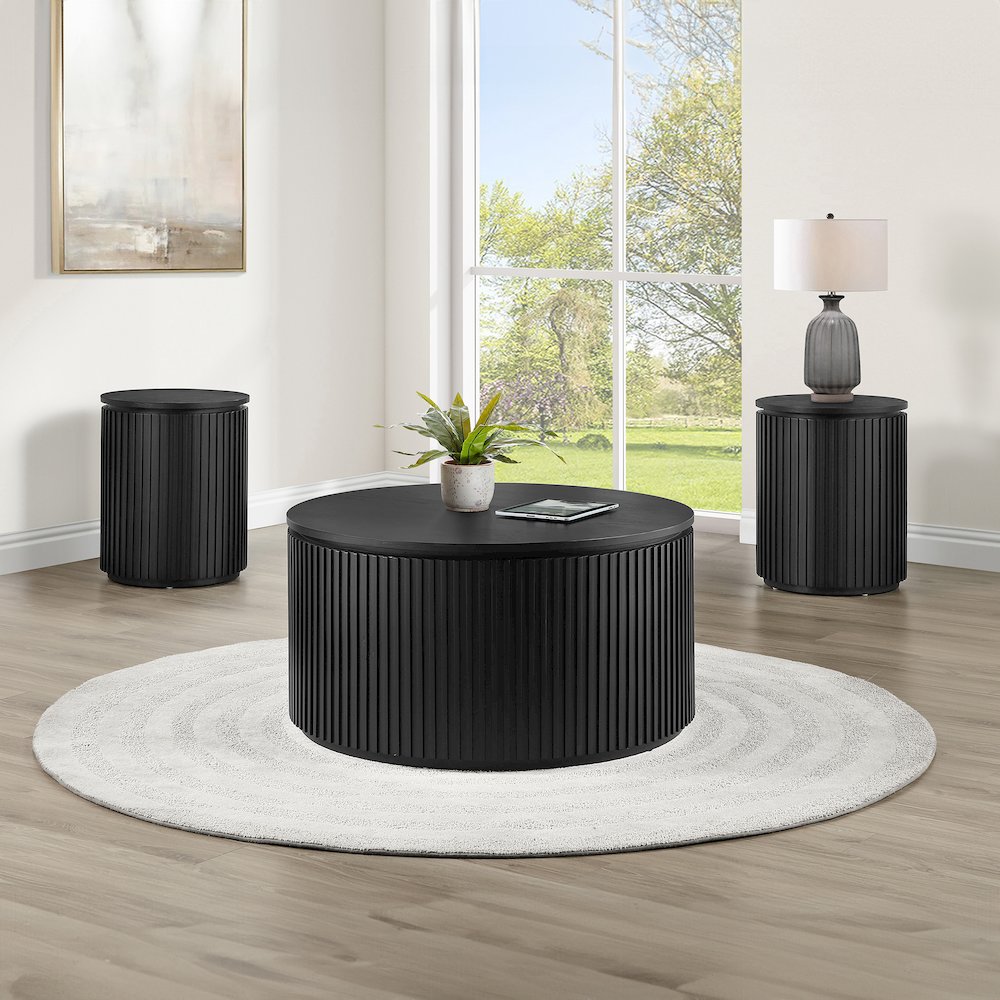 Colvin 36" Round Coffee Table with Casters, Black Finish