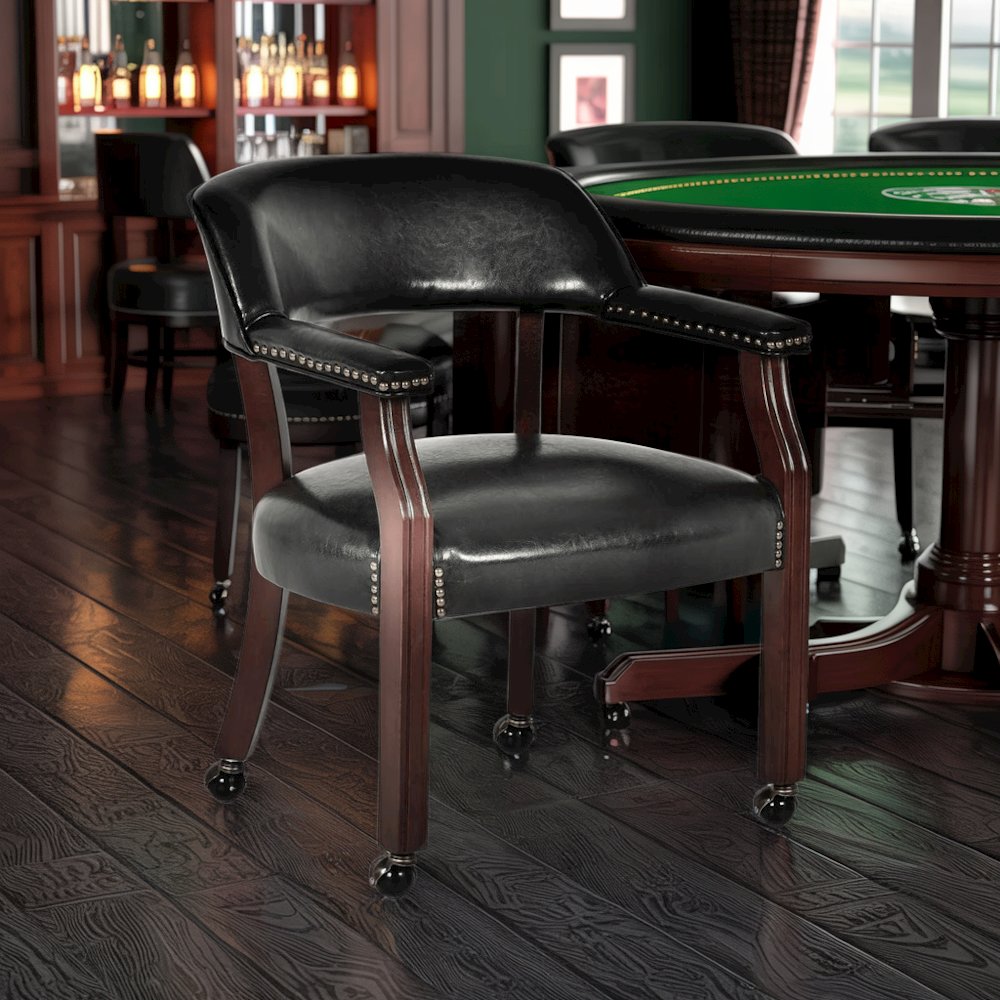 Game Room Chair – Office Guest Chair with Casters and Arms in Rich Cherry