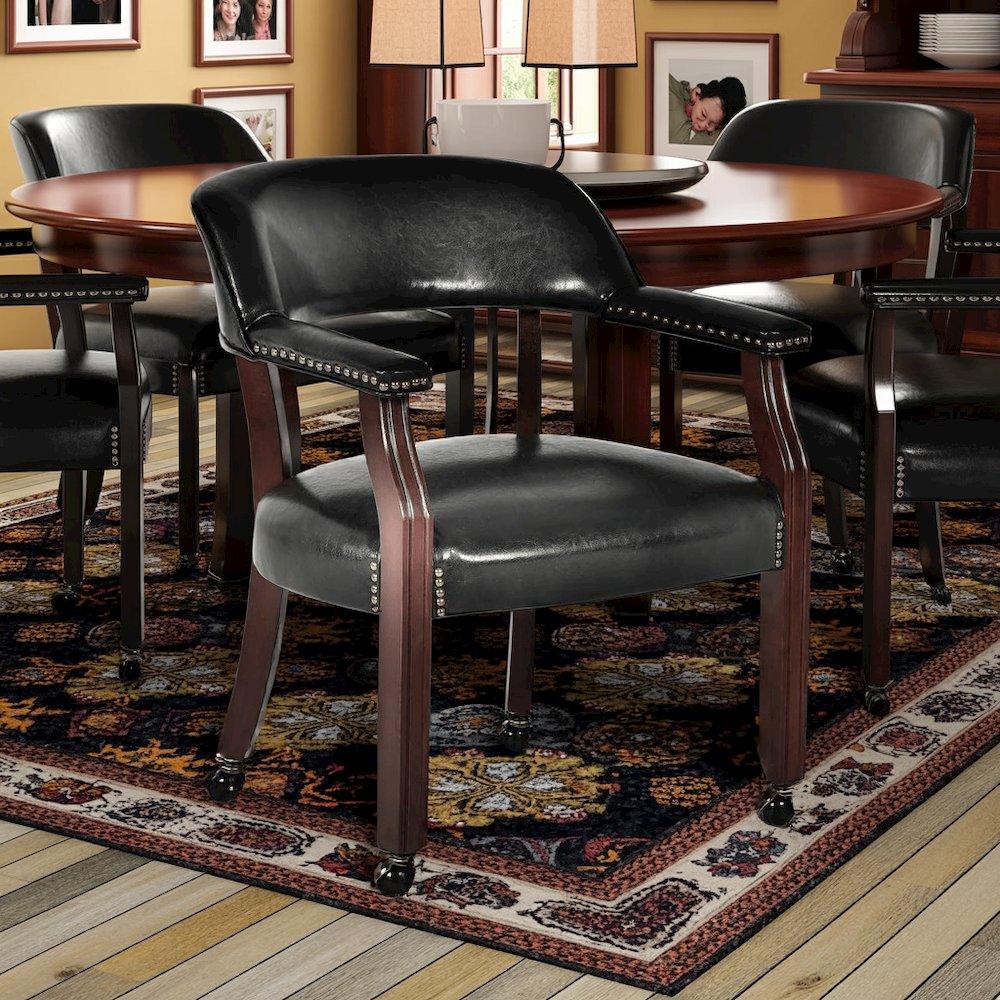 Game Room Chair – Office Guest Chair with Casters and Arms in Rich Cherry