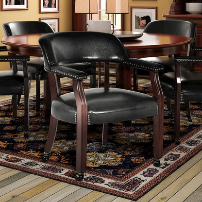 Game Room Chair – Office Guest Chair with Casters and Arms in Rich Cherry