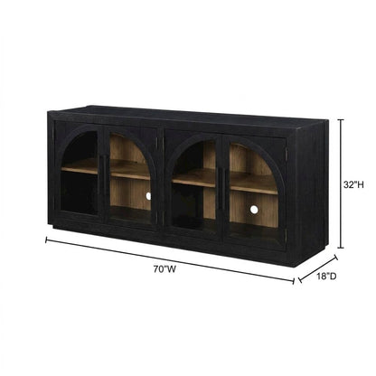 MDF and Rubberwood Buffet Cabinet with Cathedral Doors for Dining Room, Black