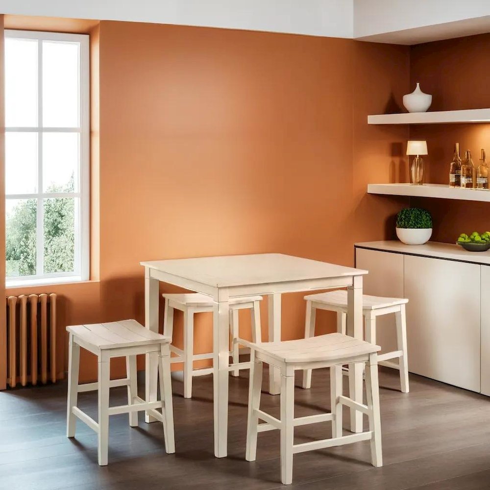 Counter Height Dining Set in Weathered Ivory with Acacia Veneer Tabletop