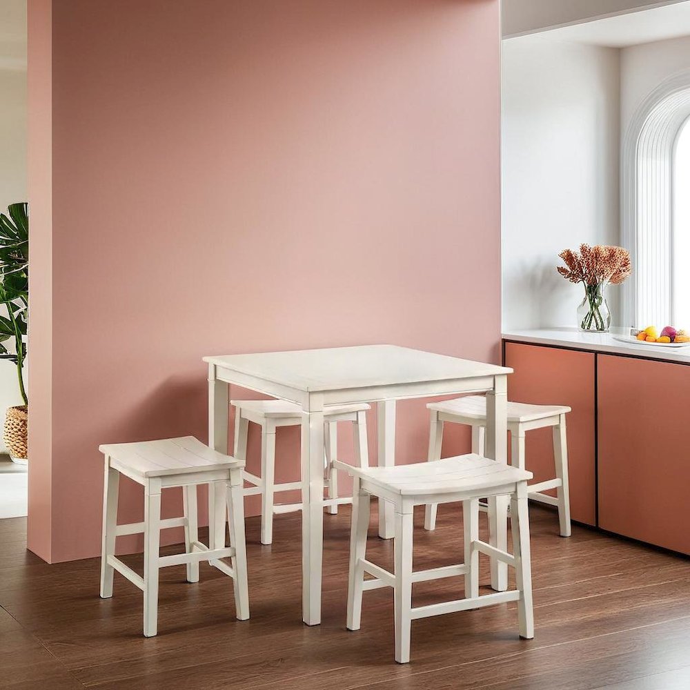 Counter Height Dining Set in Weathered Ivory with Acacia Veneer Tabletop