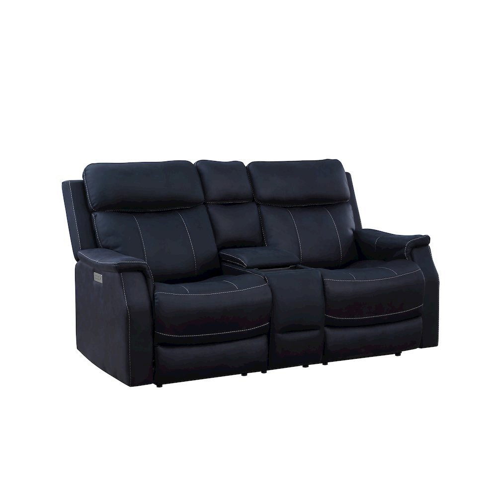 Dual Power Reclining Console Loveseat, Power Headrest, Ocean Blue
