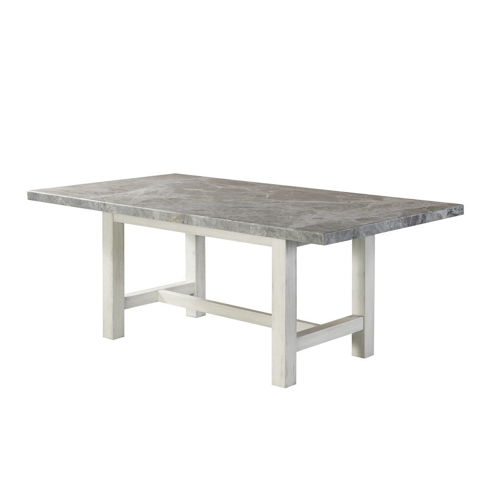 Marble Top Dining Set, 78 Inch Table, Upholstered Chairs, 7 Pieces