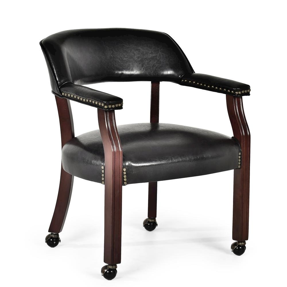 Game Room Chair – Office Guest Chair with Casters and Arms in Rich Cherry