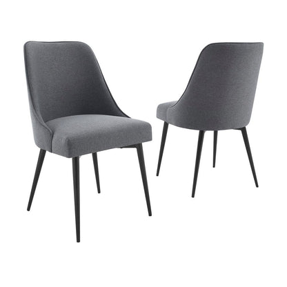 Charcoal Fabric Chairs Set of 2 – Mid Century Upholstered Dining Chairs
