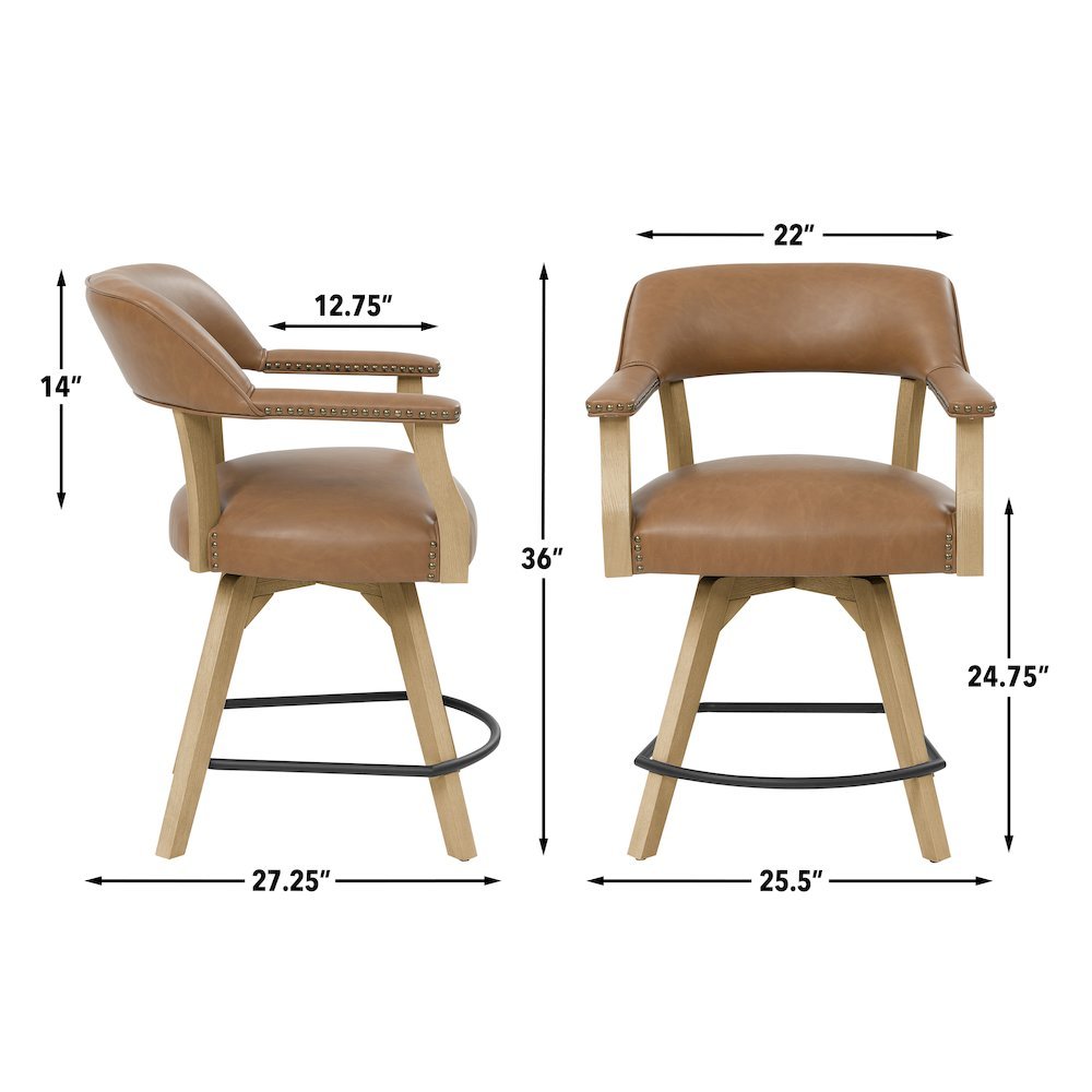 Rylie 24" Swivel Counter Chair, Camel Vegan Leather