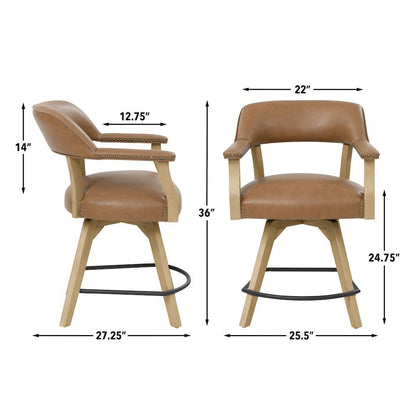Rylie 24" Swivel Counter Chair, Camel Vegan Leather