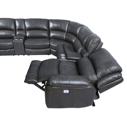 Charcoal Leather Sectional with Power Recline, USB Ports, and L Shaped Couch
