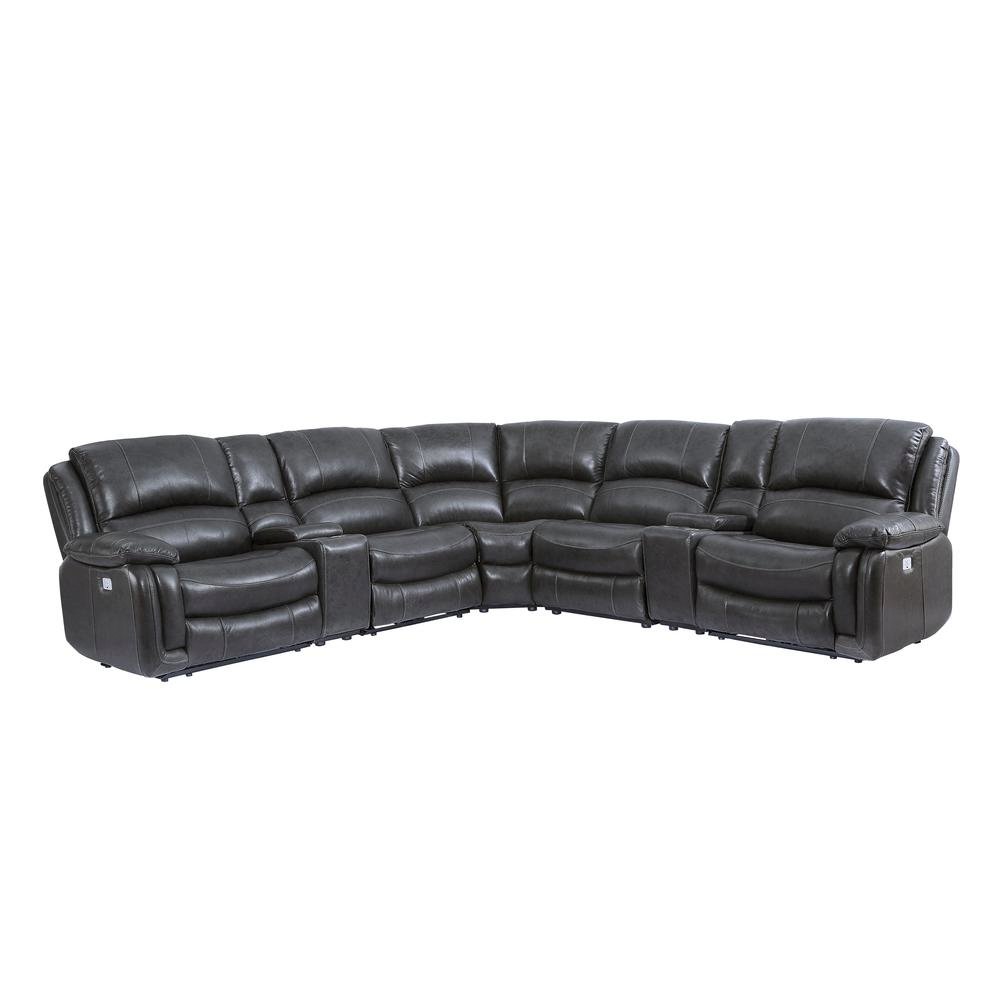 Charcoal Leather Sectional with Power Recline, USB Ports, and L Shaped Couch