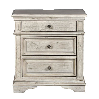 Rustic Ivory Finished 3 Drawer Nightstand - Bedside Table with Drawers