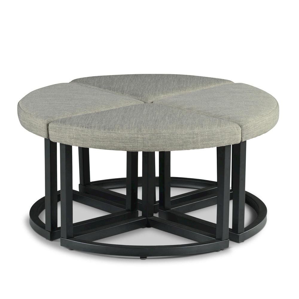 Round Coffee Table with Stools, Mindi Veneer, 5 Piece Set, Brown