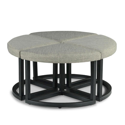 Round Coffee Table with Stools, Mindi Veneer, 5 Piece Set, Brown
