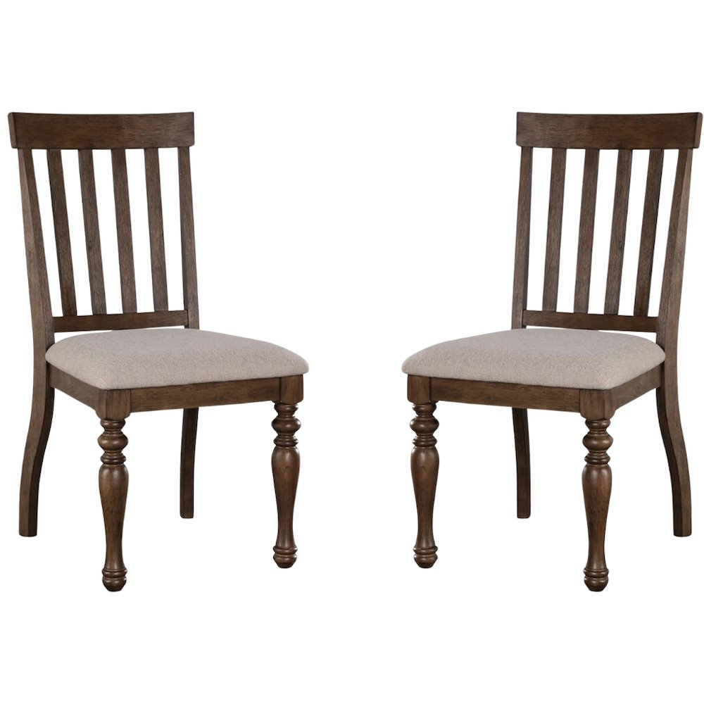 Brown Dining Chair Set of 2 - Farmhouse Dining Chairs with Gray Upholstery