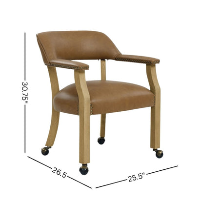 Camel Colored Captains Armchair with Rolling Casters