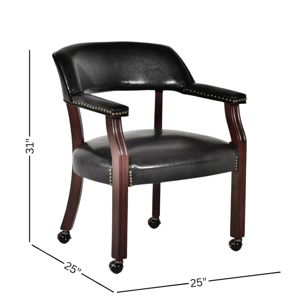 Game Room Chair – Office Guest Chair with Casters and Arms in Rich Cherry