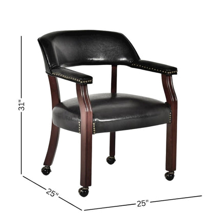 Game Room Chair – Office Guest Chair with Casters and Arms in Rich Cherry