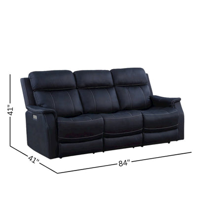 Ocean Blue Power Reclining Couch – 3 Seat Sofa with Dual Power and USB