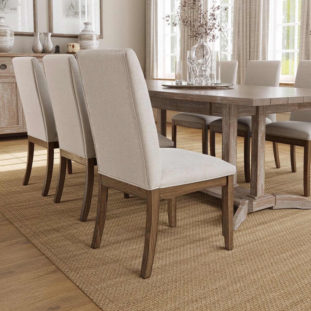 Caramel Upholstered Dining Chairs – Set of 2 Comfy Cushioned Wood Frame