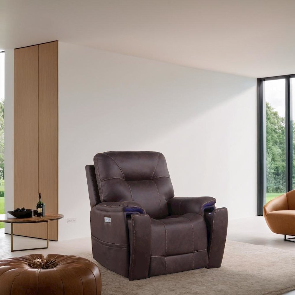 Saddle Brown Power Recliner with Plush Foam, Steel Frame, and PU Fabric