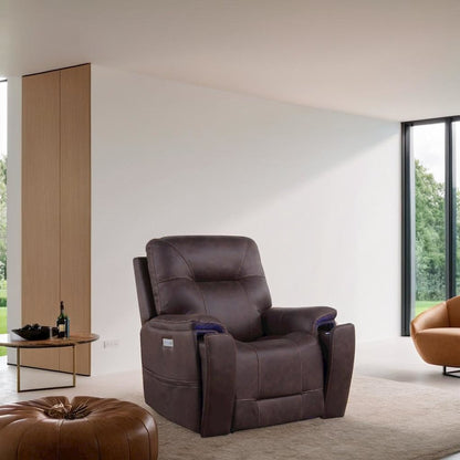 Saddle Brown Power Recliner with Plush Foam, Steel Frame, and PU Fabric