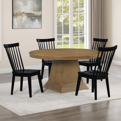 Vaughn Driftwood 7-Piece 60-96" Dining Set, 4 Vaughn Black Side Chairs