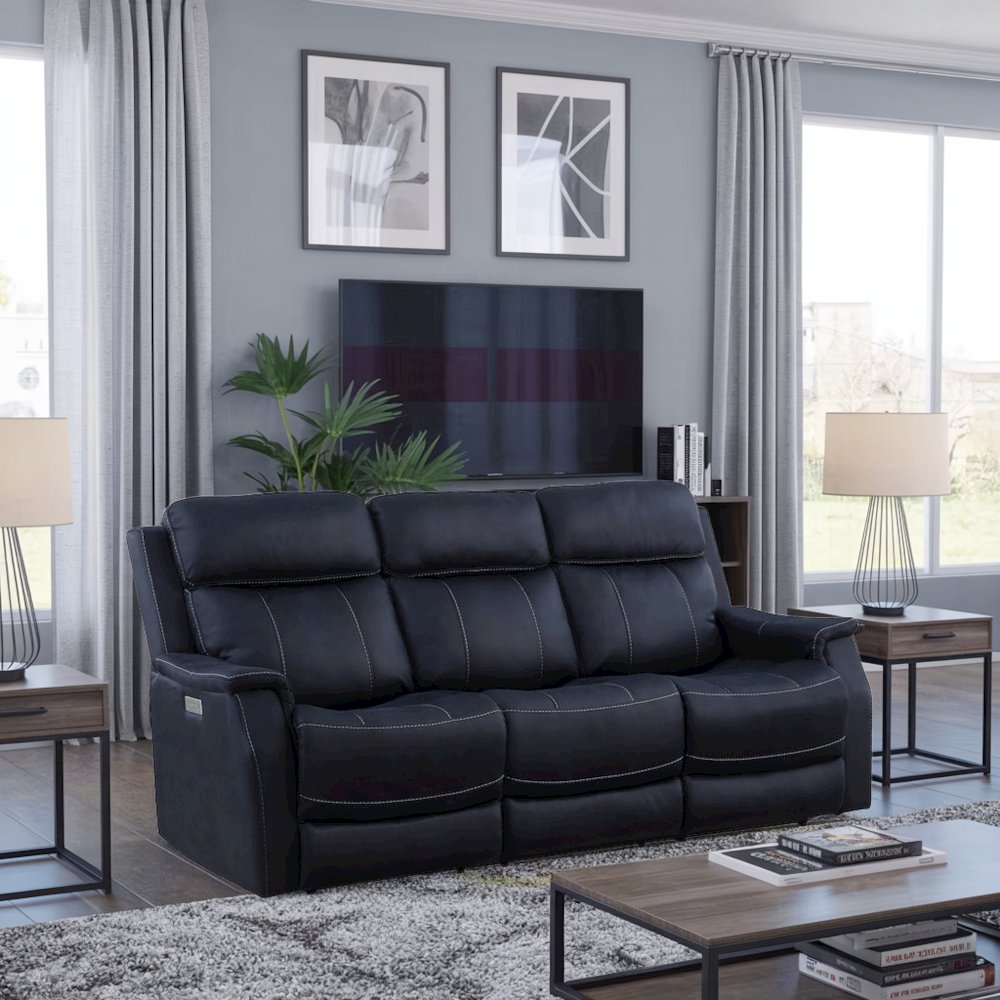 Ocean Blue Power Reclining Couch – 3 Seat Sofa with Dual Power and USB
