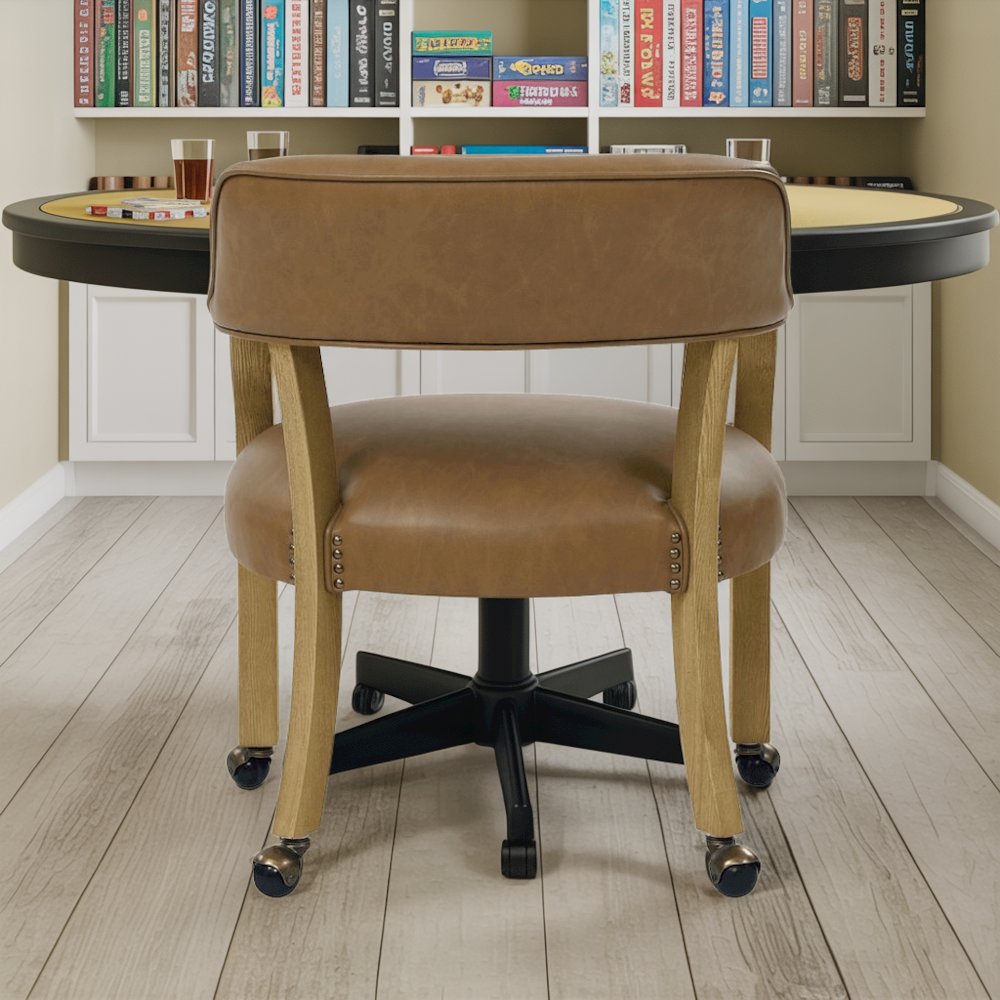 Camel Colored Captains Armchair with Rolling Casters