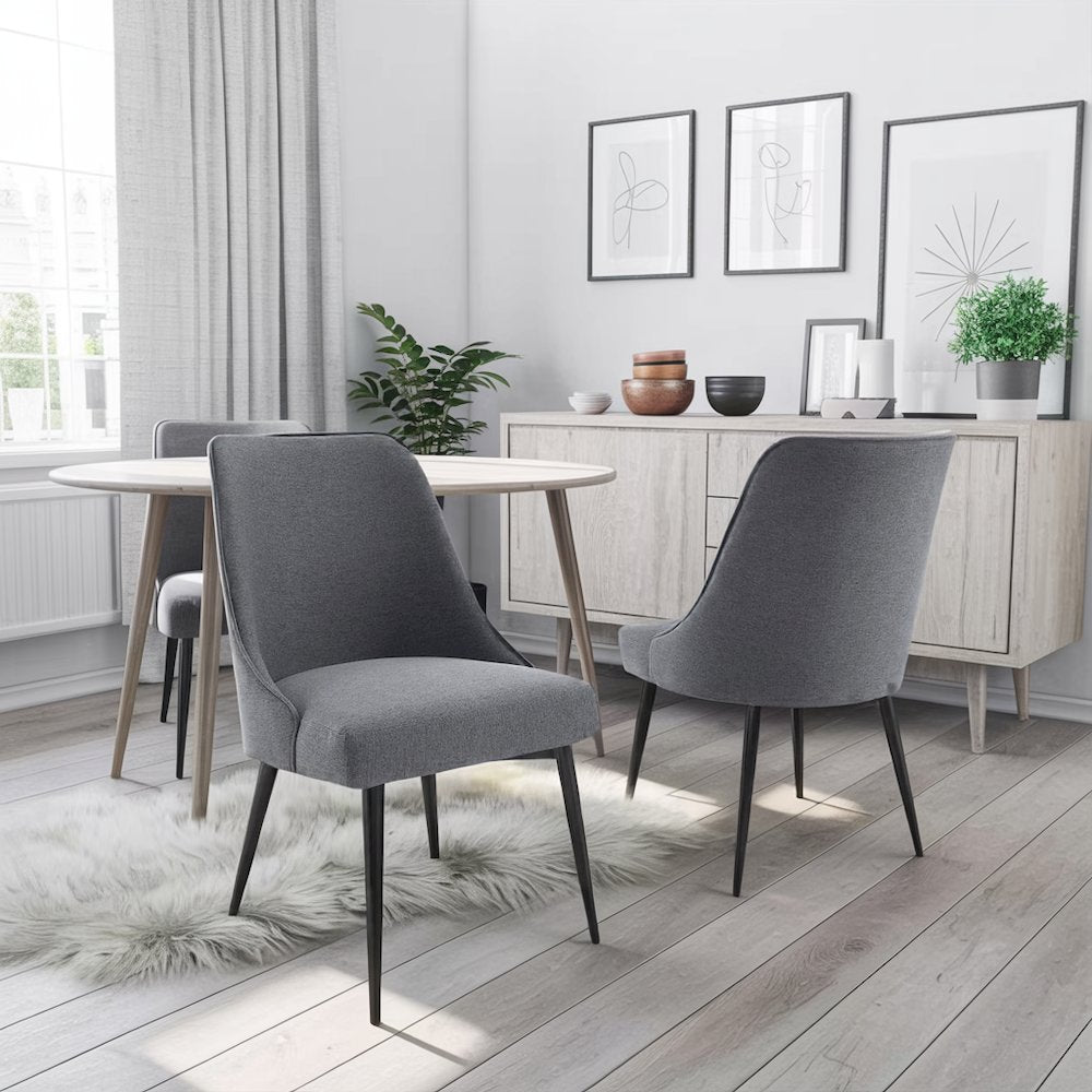 Charcoal Fabric Chairs Set of 2 – Mid Century Upholstered Dining Chairs