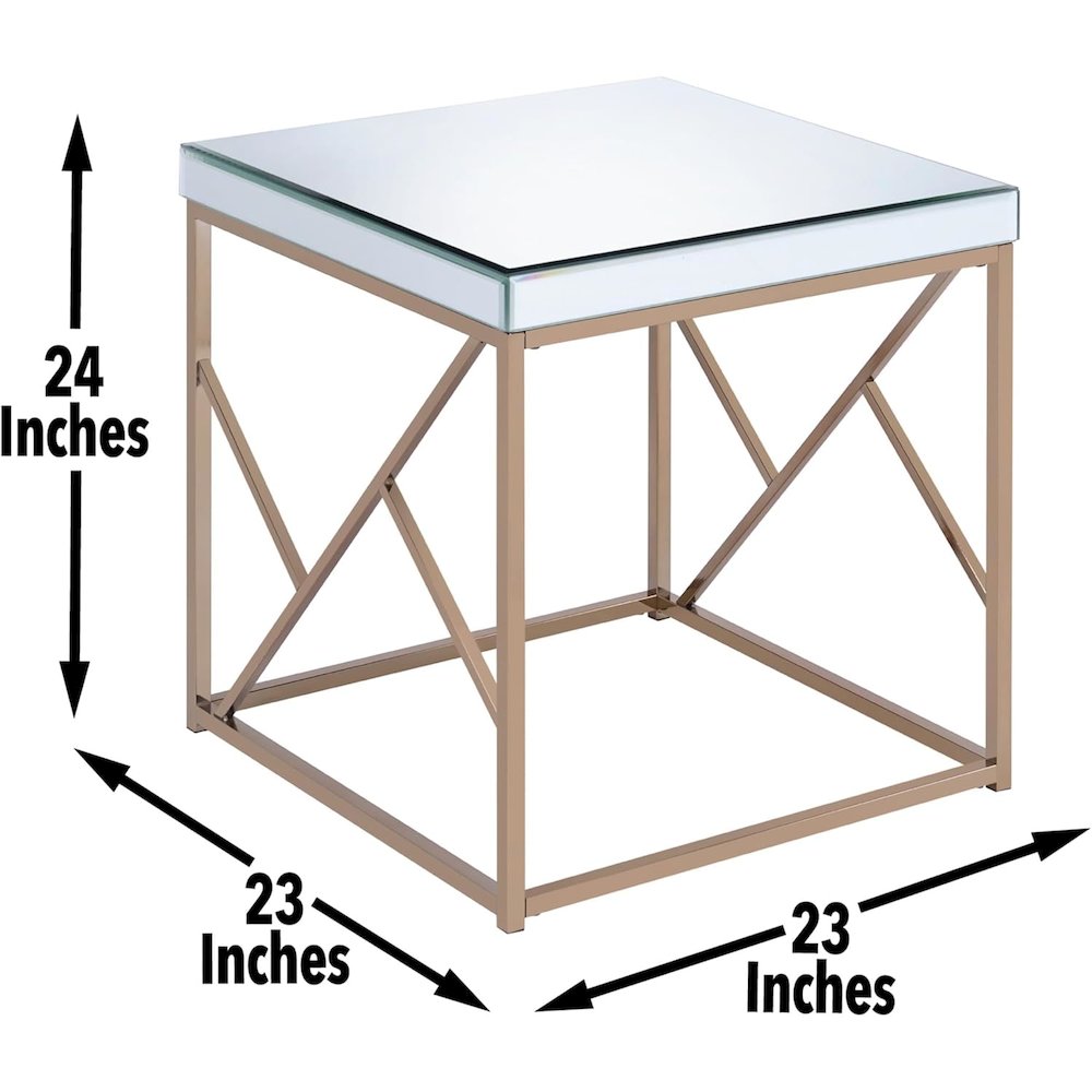 Mirrored End Table, Mosaic Metal, Copper Chrome Base, White