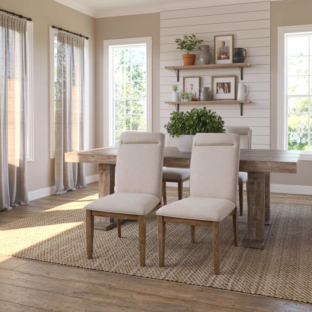 Caramel Upholstered Dining Chairs – Set of 2 Comfy Cushioned Wood Frame
