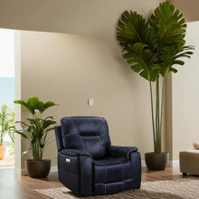 Ocean Blue Power Recliner with HR Foam, Steel Frame, and Plush Fabric