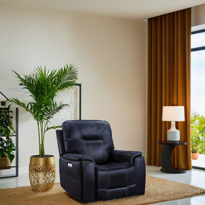 Ocean Blue Power Recliner with HR Foam, Steel Frame, and Plush Fabric