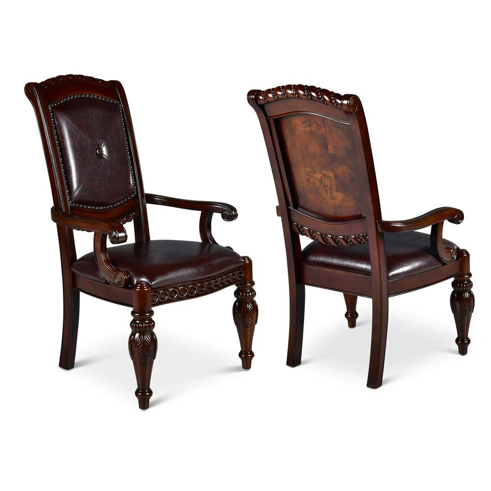 Arm Chairs- Set of 2, Multi-Step hand applied glazed finish in a warm brown cherry
